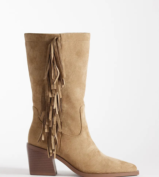 Simmi Wide Fit Botas Por La Rodilla Color Piedra Estilo Wéstern Con Flecos De Antelina Tevy De Simmi London Wide Fit-neutro 