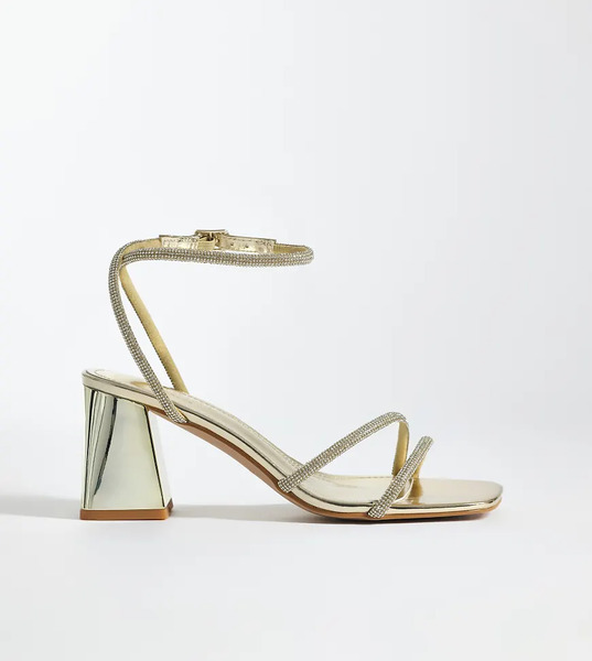  Simmi Wide Fit Sandalias Doradas De Tacón Bajo De Bloque Con Diseño Efecto Espejo Y Strass Juliette De Simmi London Wide Fit-dorado 