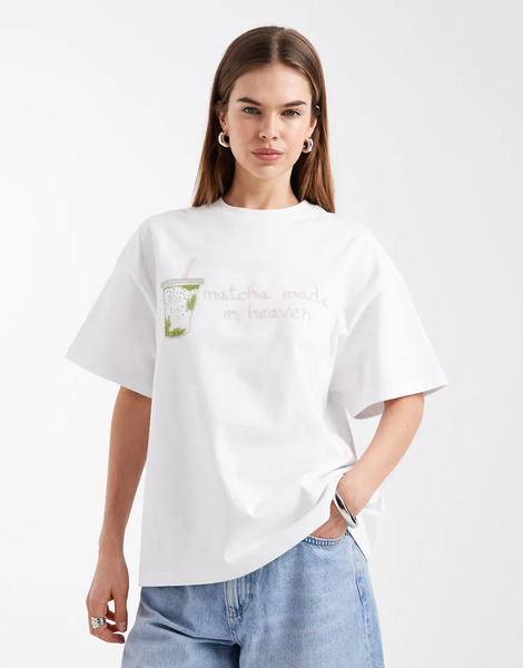  Six Stories Camiseta Blanca De Corte Cuadrado Extragrande Con Diseño made In Heaven Con Abalorios De Six Stories-blanco 