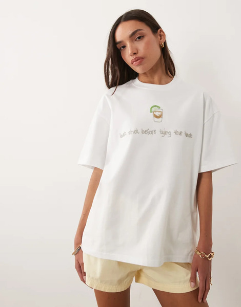  Six Stories Camiseta De Novia Blanca Con Texto last Shot Before Tying The Knot Adornado Con Cuentas De Six Stories-blanco 