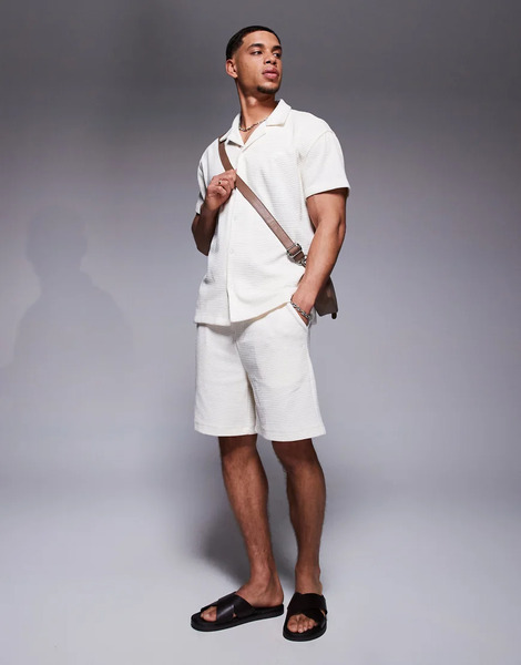  Sixth June Pantalones Cortos Color Crema Con Detalle De Punto Gofrado De Sixth June (parte De Un Conjunto)-blanco 