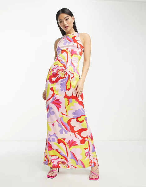  Something New Vestido Largo Amarillo Estampado Con Espalda Cruzada Escotada De Something New X Madeleine Pedersen-multicolor 
