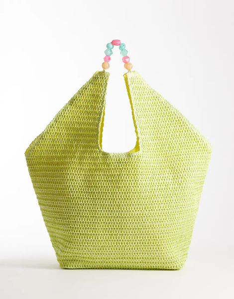  South Beach Bolso De Hombro Verde Lima Extragrande Estilo Tote Con Diseño Horizontal Y Asa De Cuentas De Resina De South Beach 
