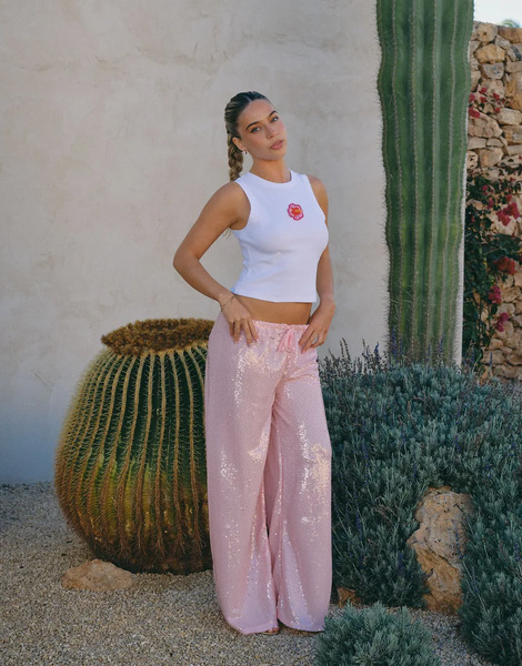  South Beach Camiseta Blanca Sin Mangas Con Espalda De Nadadora Y Flor De Lentejuelas De South Beach X Liv Silverman-blanco 