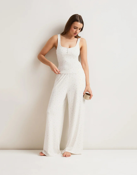  Tala Pantalones De Pijama Blanco Marfil De Pernera Ancha Con Cordón Ajustable De Pointelle Soft Lounge De Tala 