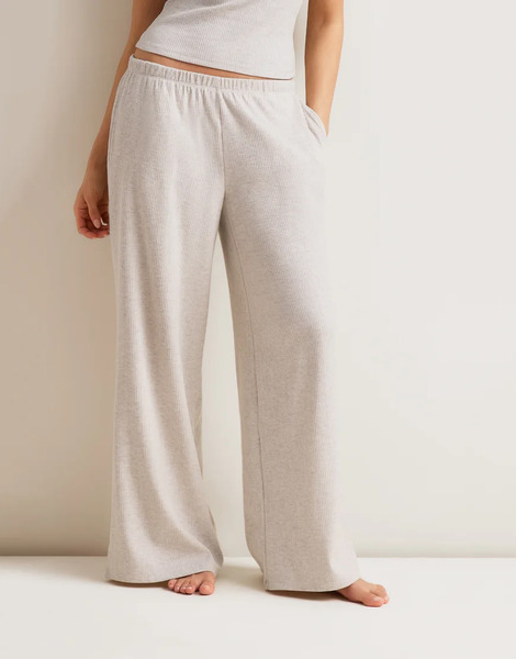  Tala Pantalones De Pijama Color Avena Jaspeado De Pernera Ancha Con Cordón Ajustable De Punto Pointelle Soft Lounge De Tala-brown 