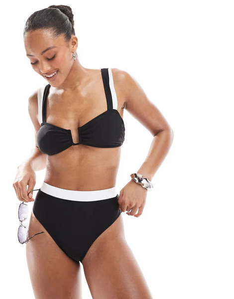  The Frolic Braguitas De Bikini Negras Y Blancas De Talle Alto Con Diseño En Contraste Exclusivas De The Frolic (parte De Un Conjunto)-negro 