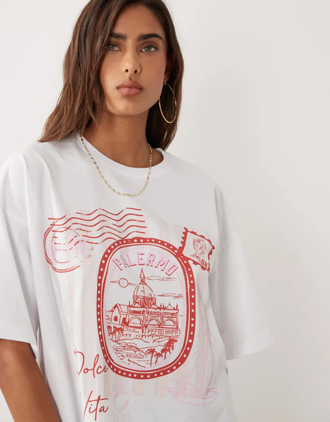  The Frolic Camiseta Blanca Extragrande Con Estampado Gráfico De Postal palermo En La Parte Delantera Exclusiva De The Frolic-blanco 