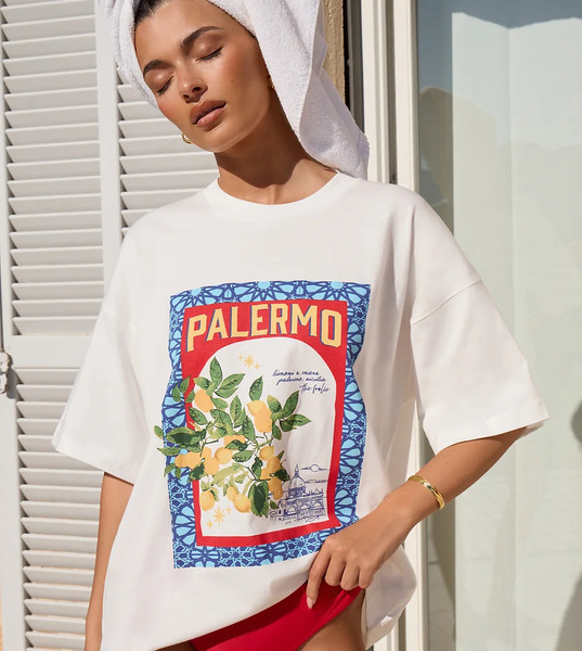  The Frolic Camiseta Blanco Hueso Extragrande Con Estampado Gráfico De Limón Y Texto palermo En La Parte Delantera Exclusiva De The Frolic 