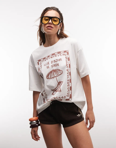  The Frolic Camiseta Color Crema Extragrande Con Estampado Gráfico De Tumbona En La Parte Delantera Exclusiva De The Frolic-blanco 