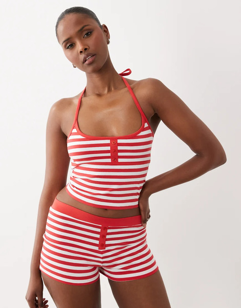  The Frolic Top A Rayas Rojas Y Blancas Con Botones Y Cuello Halter Exclusivo De The Frolic (parte De Un Conjunto)-rojo 