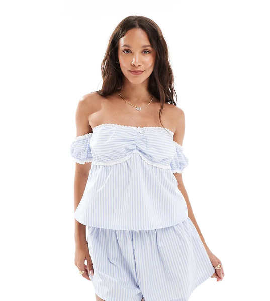  The Frolic Top Estilo Mesonera A Rayas Blancas Y Azules Con Mangas Caídas Y Detalle De Lazo Exclusivo De The Frolic (parte De Un Conjunto) 