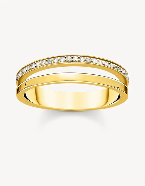  Thomas Sabo Anillo Con Diseño De Doble Banda Con Piedras Blancas De Plata De Ley 925 Chapado En Oro Amarillo De 18 Quilates De Thomas Sabo-dorado 