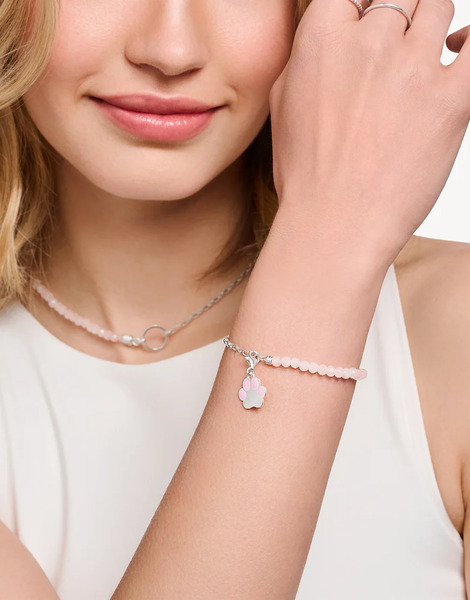  Thomas Sabo Pulsera De Plata De Ley Con Cuentas De Cuarzo Rosa Y Charm De Moneda Charmista De Thomas Sabo-plateado 