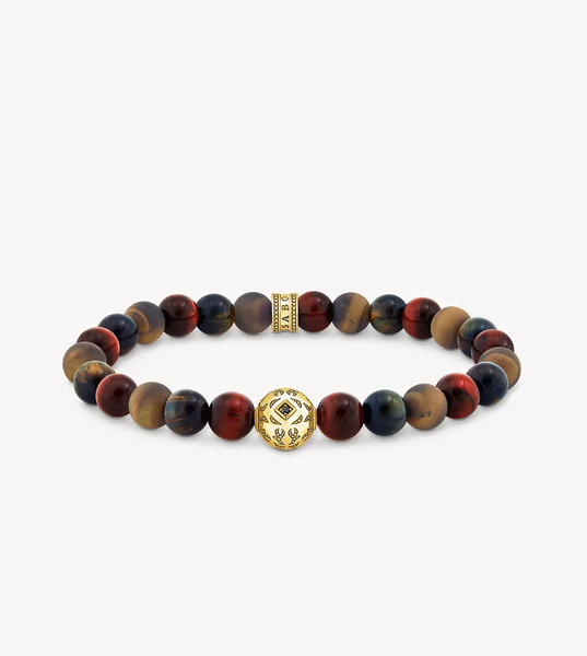  Thomas Sabo Pulsera Multicolor Con Cuentas De Ojo De Tigre Azules, Rojas Y Doradas Chapadas En Oro De Thomas Sabo-dorado 