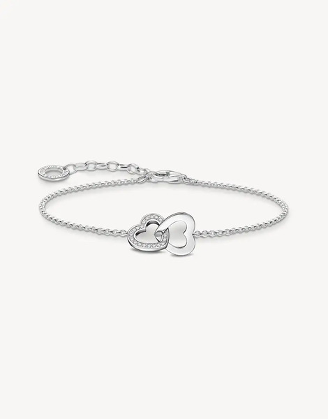  Thomas Sabo Pulsera Plateada Con Colgante En Forma De Corazones Entrelazados De Plata De Ley 925 De Thomas Sabo-plateado 