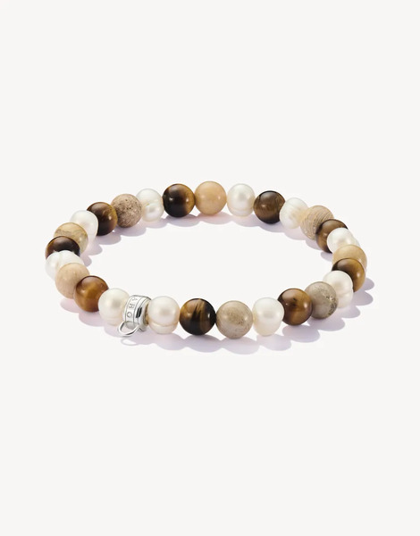  Thomas Sabo Pulsera Plateada, Marrón Y Blanca Con Cuentas Plateadas Y Piedras De Color Crudo De Thomas Sabo-plateado 
