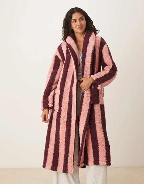  Threadbare Albornoz Largo A Rayas Burdeos Y Rosas De Threadbare 