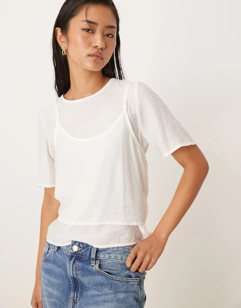  Threadbare Blusa Blanca Con Capa Superior De Tirantes De Threadbare-blanco 