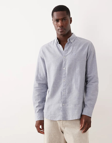  Threadbare Camisa Azul Claro De Manga Larga De Mezcla De Lino De Threadbare 