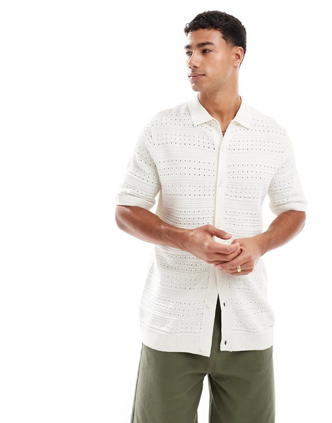  Threadbare Camisa Color Crudo Abotonada De Punto Texturizado Con Alto Contenido En Algodón De Threadbare-blanco 