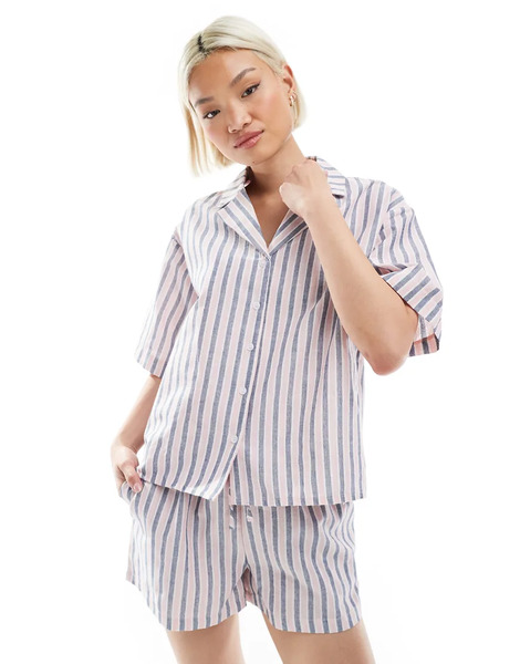  Threadbare Camisa Playera Rosa Y Azul A Rayas De Threadbare (parte De Un Conjunto) 