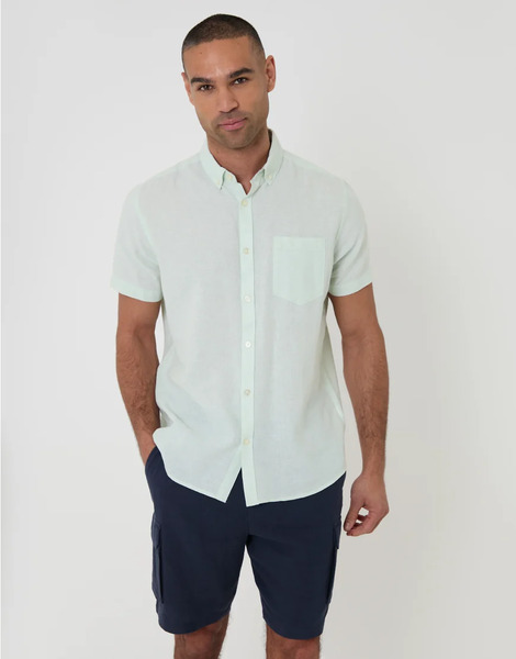  Threadbare Camisa Verde Menta De Manga Corta De Mezcla De Lino De Threadbare-azul 