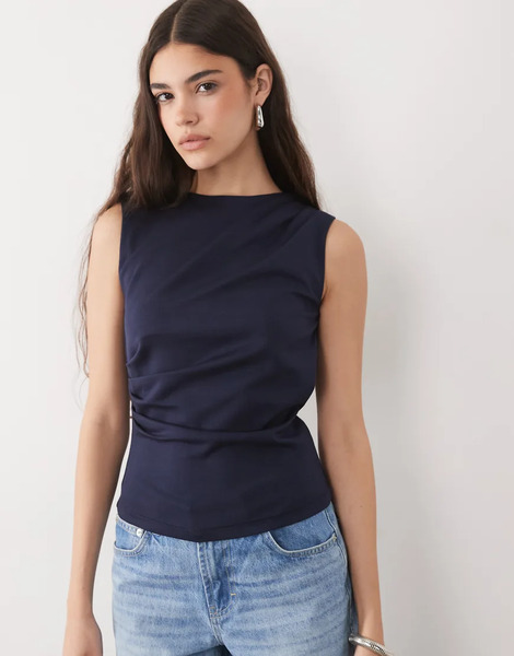  Threadbare Threadbare - Camiseta Azul Marino Sin Mangas Con Diseño Drapeado 