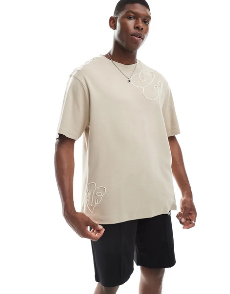  Threadbare Camiseta Color Piedra Con Detalle Bordado De Tejido Grueso De 200 G/² De Algodón De Threadbare-neutro 