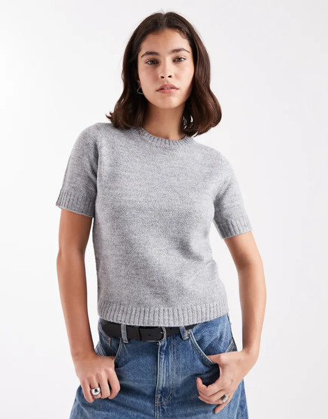  Threadbare Camiseta Gris De Manga Corta De Punto De Threadbare 