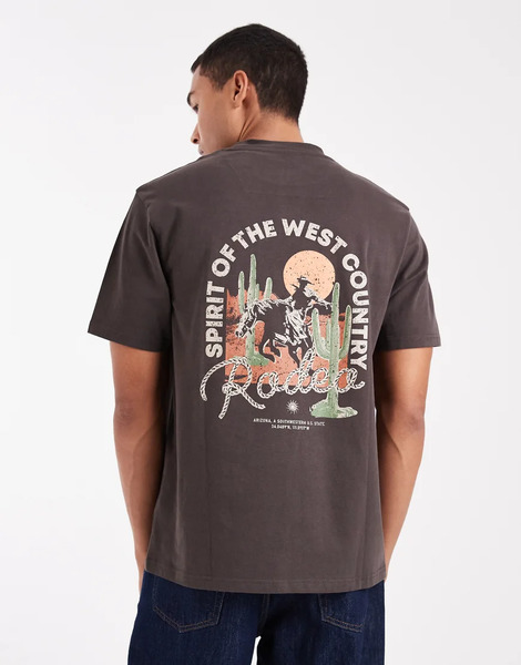  Threadbare Camiseta Marrón Holgada Con Gráfico rodeo De Threadbare-brown 