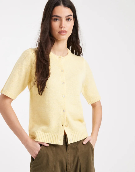  Threadbare Cárdigan Amarillo Limón De Manga Corta Con Cuello Redondo De Threadbare 