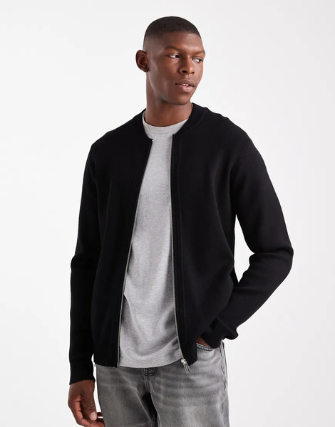  Threadbare Cárdigan Bomber Negro Con Cremallera De Punto De Threadbare 