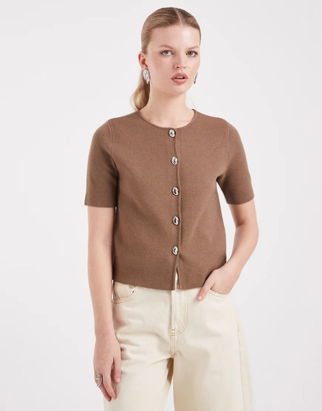  Threadbare Cárdigan Moca De Manga Corta Con Botones En Contraste De Punto Compacto De Threadbare-brown 