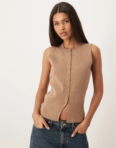  Threadbare Chaleco Color Avena Con Cuello Redondo De Threadbare-neutro 