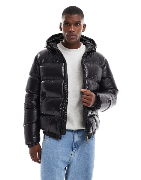  Threadbare Chaqueta Acolchada Negra Ultrabrillante Con Capucha De Threadbare-negro 