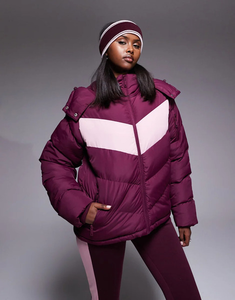  Threadbare Chaqueta De Esquí Burdeos Acolchada Con Paneles Rosas En Contraste De Threadbare Ski-rojo 