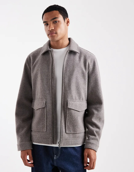  Threadbare Chaqueta Marrón Topo Con Cremallera Delantera Y Cuello De Solapas De Tejido Efecto Lana De Threadbare-neutro 