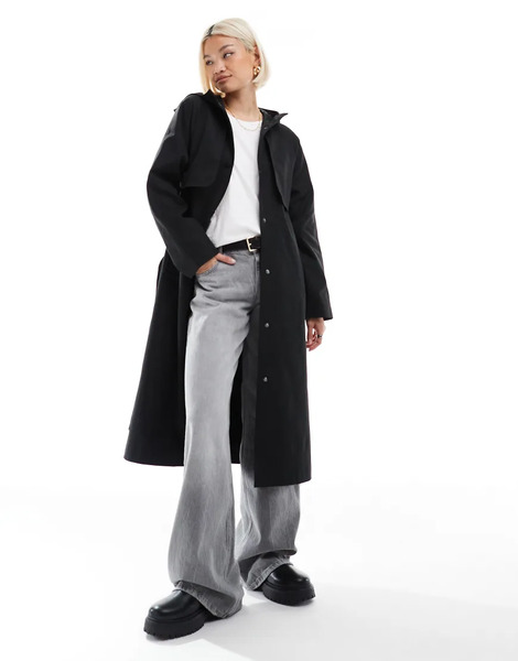  Threadbare Gabardina Midi Negra Con Cinturón De Threadbare-negro 