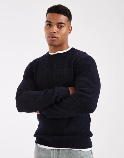  Threadbare Jersey Azul Marino Con Cuello Redondo De Punto De Threadbare 