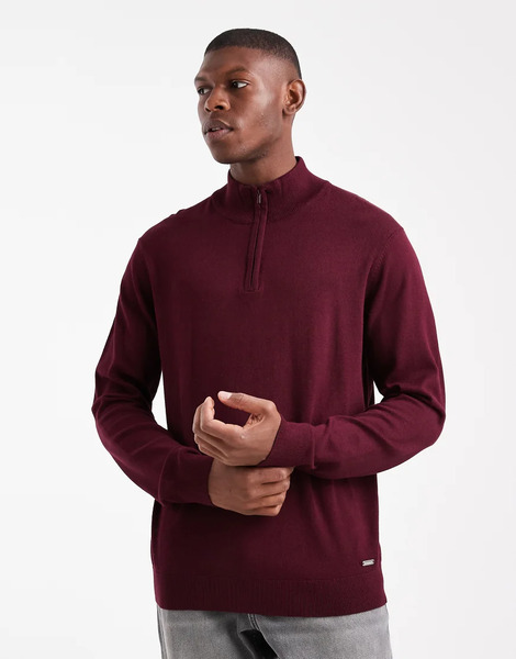  Threadbare Jersey Burdeos Con Cremallera Corta De Punto De Threadbare-rojo 