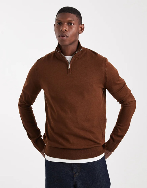  Threadbare Jersey Marrón Con Cremallera Corta De Threadbare-brown 