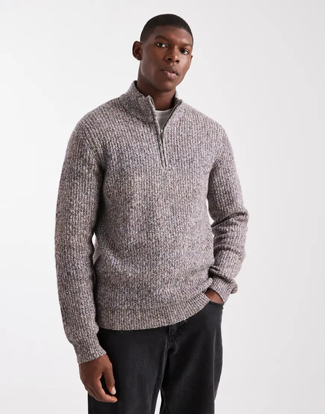  Threadbare Jersey Marrón Con Cremallera Corta De Punto De Threadbare-brown 