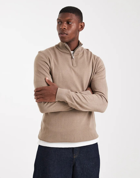  Threadbare Jersey Marrón Topo Con Cremallera Corta De Threadbare-neutro 