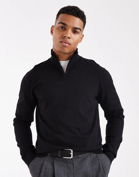  Threadbare Jersey Negro Con Cremallera Corta De Punto De Threadbare 