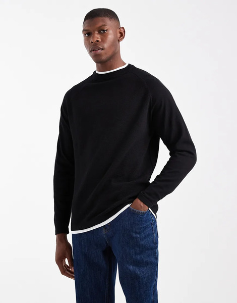  Threadbare Jersey Negro Con Cuello Subido De Punto De Threadbare 