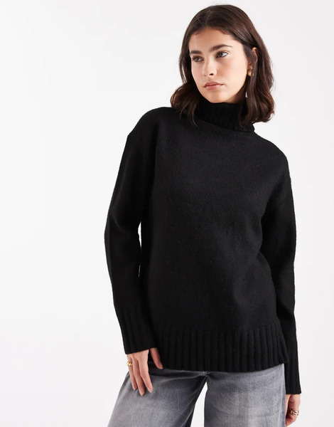  Threadbare Jersey Negro Con Cuello Vuelto De Punto Grueso De Threadbare 