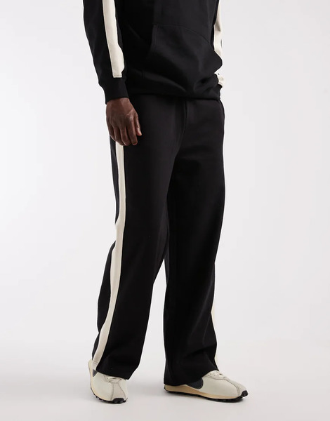  Threadbare Joggers Negros De Pernera Ancha Con Franja Lateral De Threadbare 