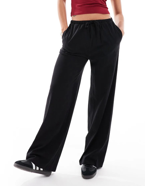  Threadbare Pantalones Negros De Pernera Recta Con Lazada En La Cintura De Punto Liso De Threadbare 