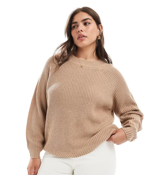 Threadbare Plus Jersey Marrón Topo Cálido Con Cuello Redondo De Threadbare Plus-neutro 